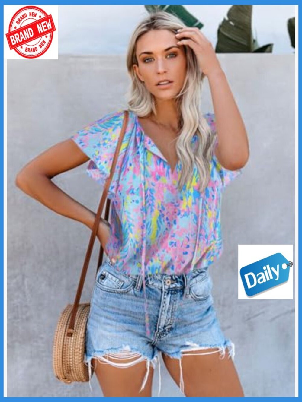 Boho Floral V-Neck Blouse, Lightweight Polyester, Loose Fit Summer Top - Picture 4 of 7